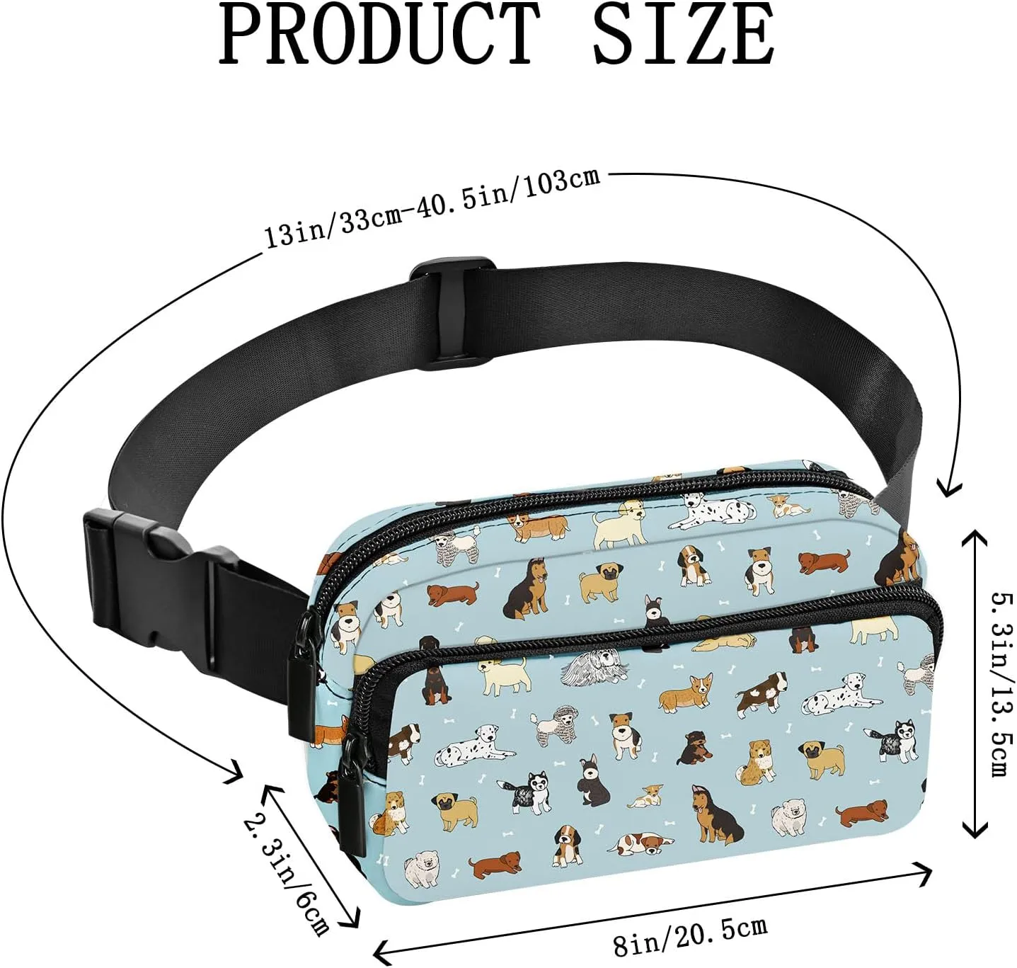Dog Fanny Pack Women Belt Bag Fashion Waist Pack Easy for Store with Adjustable Strap Traveling Hiking Running Walking