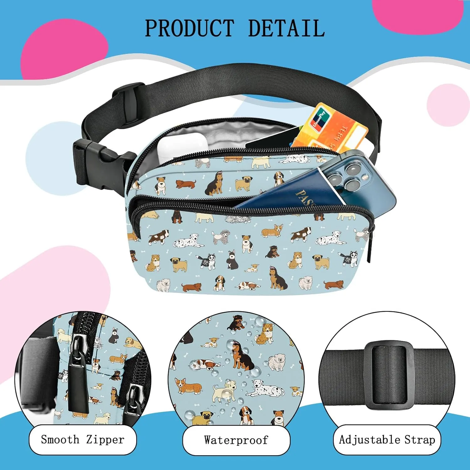 Dog Fanny Pack Women Belt Bag Fashion Waist Pack Easy for Store with Adjustable Strap Traveling Hiking Running Walking