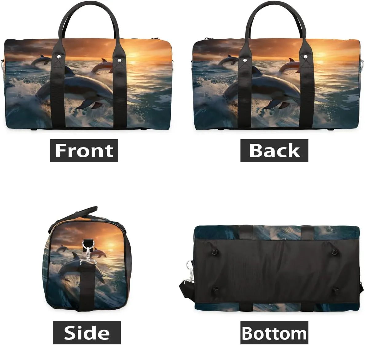 Dolphin Printing Travel Duffel Bag for Women Men Waterproof Foldable Overnight Weekender Bag Large Capacity Sports Gym Bag