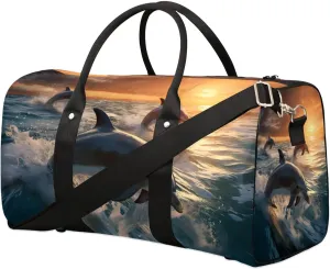Dolphin Printing Travel Duffel Bag for Women Men Waterproof Foldable Overnight Weekender Bag Large Capacity Sports Gym Bag