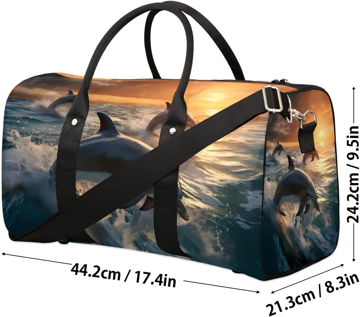 Dolphin Printing Travel Duffel Bag for Women Men Waterproof Foldable Overnight Weekender Bag Large Capacity Sports Gym Bag