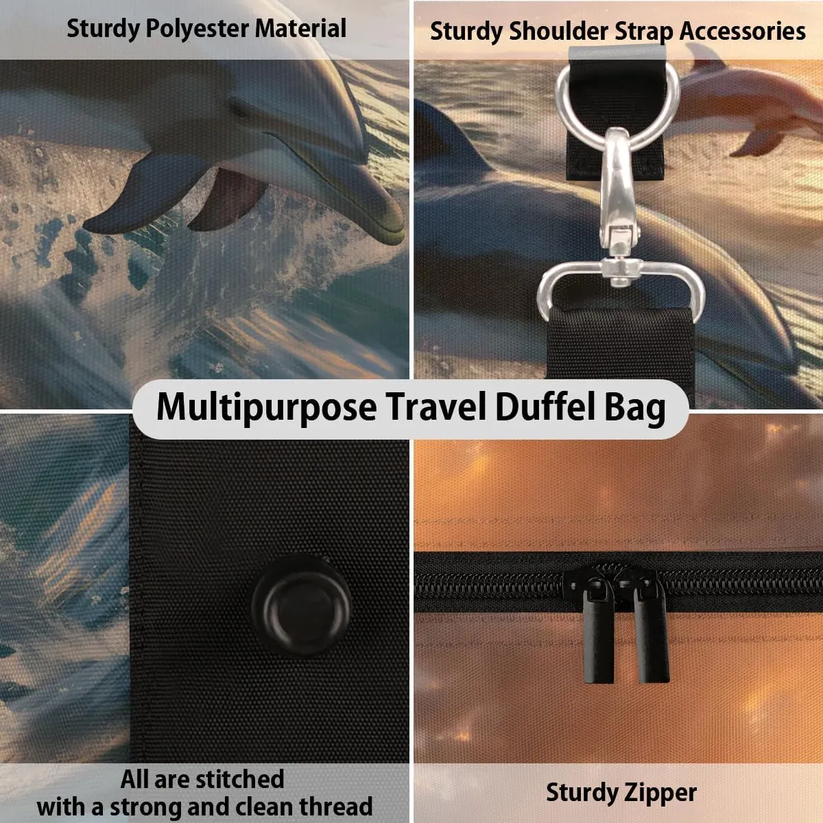 Dolphin Printing Travel Duffel Bag for Women Men Waterproof Foldable Overnight Weekender Bag Large Capacity Sports Gym Bag