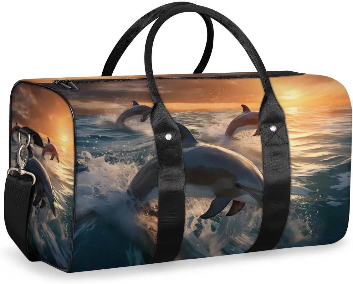 Dolphin Printing Travel Duffel Bag for Women Men Waterproof Foldable Overnight Weekender Bag Large Capacity Sports Gym Bag