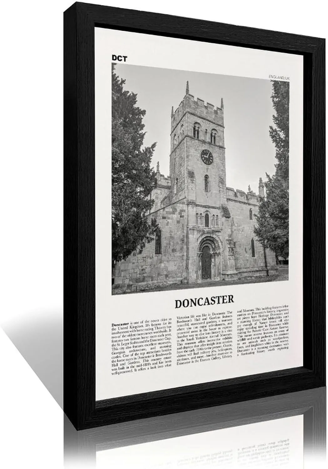 Doncaster Print Black And White, Doncaster Wall Art, Doncaster Poster, Doncaster Cityscape Travel Wall Art Canvas Poster Ready to Hang Framed Wood Black 12x16inch(30x40cm)