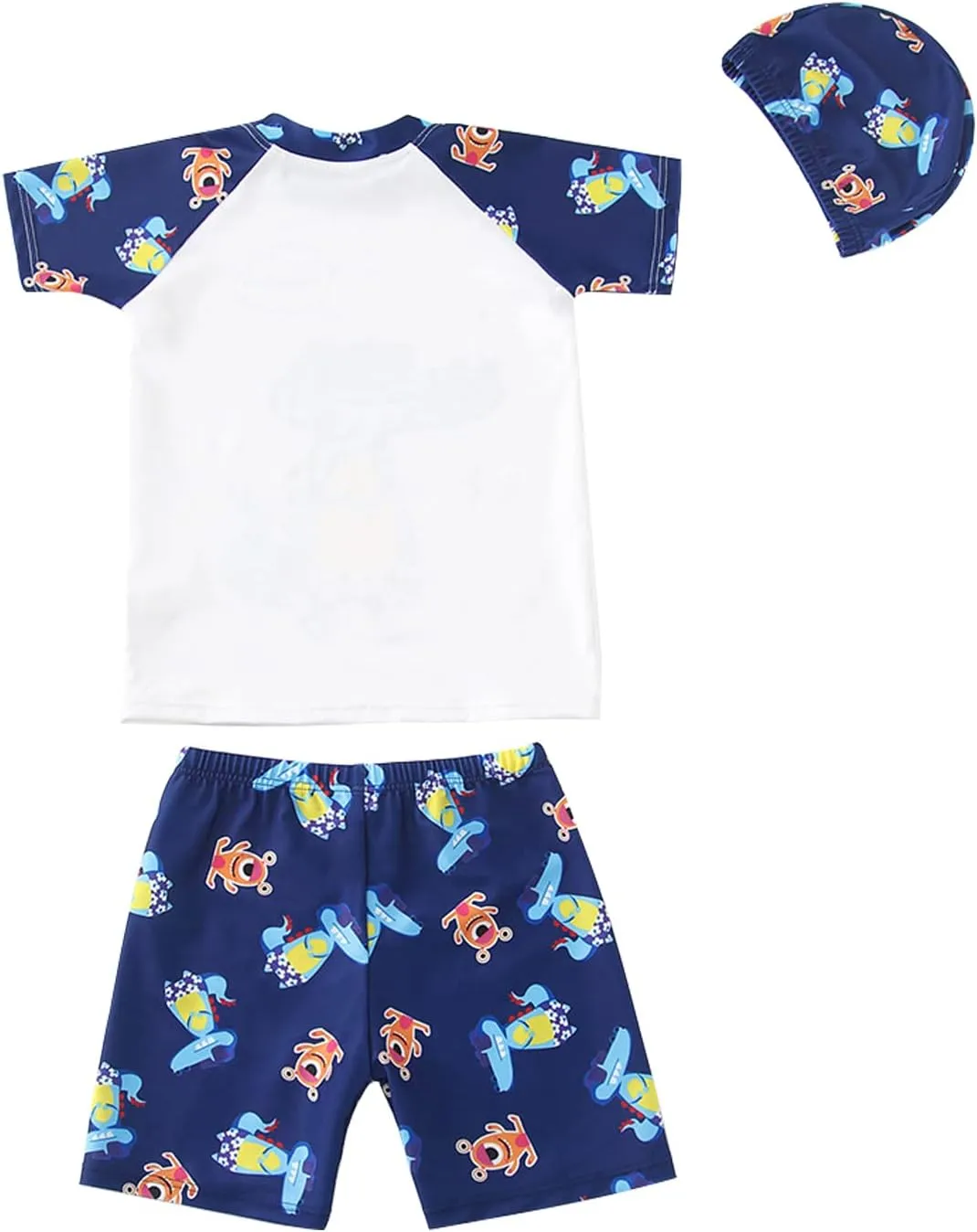DOOVID Toddler Boy 3-Piece Swimwear Set Baby Boy Swimsuit with Hat UPF 50  Rash Guards Short Sleeve Bathing Suit for Boys