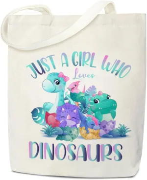 Doreen's Boutique Dinosaur Tote Bag for Women, Teens, Daughters - Canvas Shopping Reusable Grocery Beach Shoulder Bag /A13