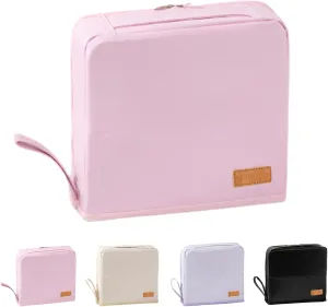 Doresty Makeup Bag, Standing Makeup Bag Portable, Large Capacity, Wideous Stand Up Make Up Bag for Travel, Multi-Purpose Oxford Cloth Make Up Bag (Pink-leather)