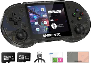 Dosnura RG353P Handheld Game Console Linux and Android Dual OS RK3566 64BIT 64G TF Card 4420  Classic Games 3.5 Inch IPS Screen 3500mAh Battery Support 5G WiFi 4.2 Bluetooth(RG353P-Black)