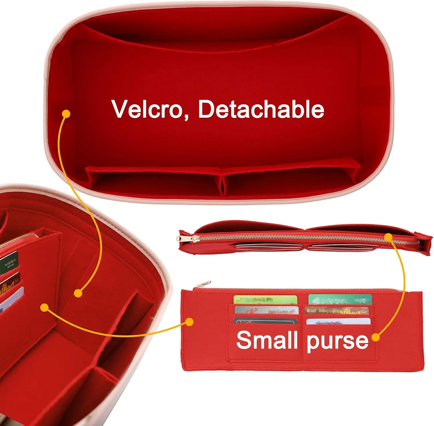 Doxo Purse Organizer Insert & Base Shaper 2pc Set, Felt Handbag Bag For LV Speedy 35 40 Neverfull ONTHEGO GM (XL-Red)