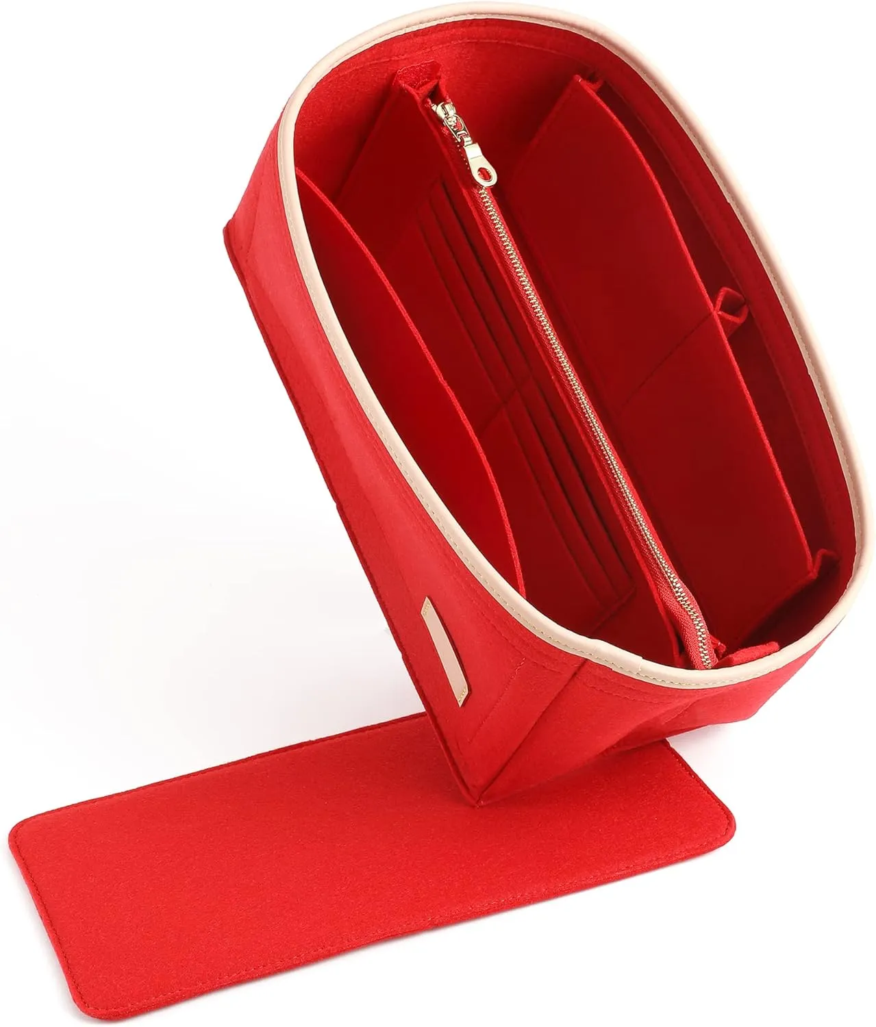 Doxo Purse Organizer Insert & Base Shaper 2pc Set, Felt Handbag Bag For LV Speedy 35 40 Neverfull ONTHEGO GM (XL-Red)