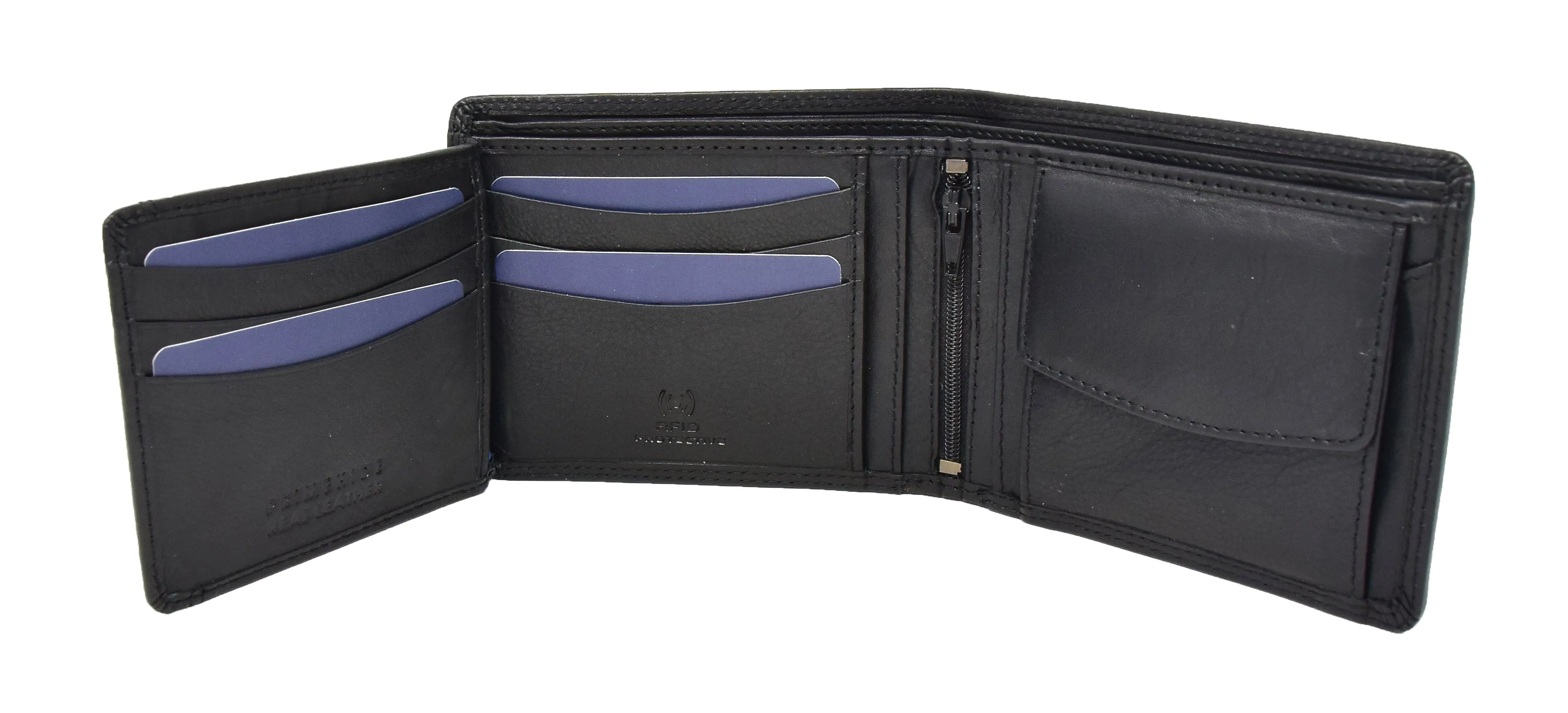 DR415 Men’s Real Leather Large Size Bifold Wallet Black