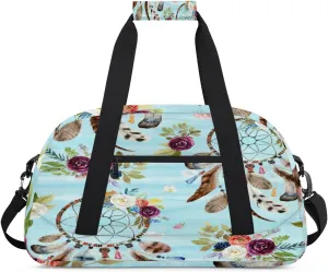 Dreamcatcher Gym Duffel Bag for Men Women Colorful Flower Sports Tote Bag with Adjustable Shoulder Strap for Dance Gymnastics Traveling Outdoor Camping Overnight Stay