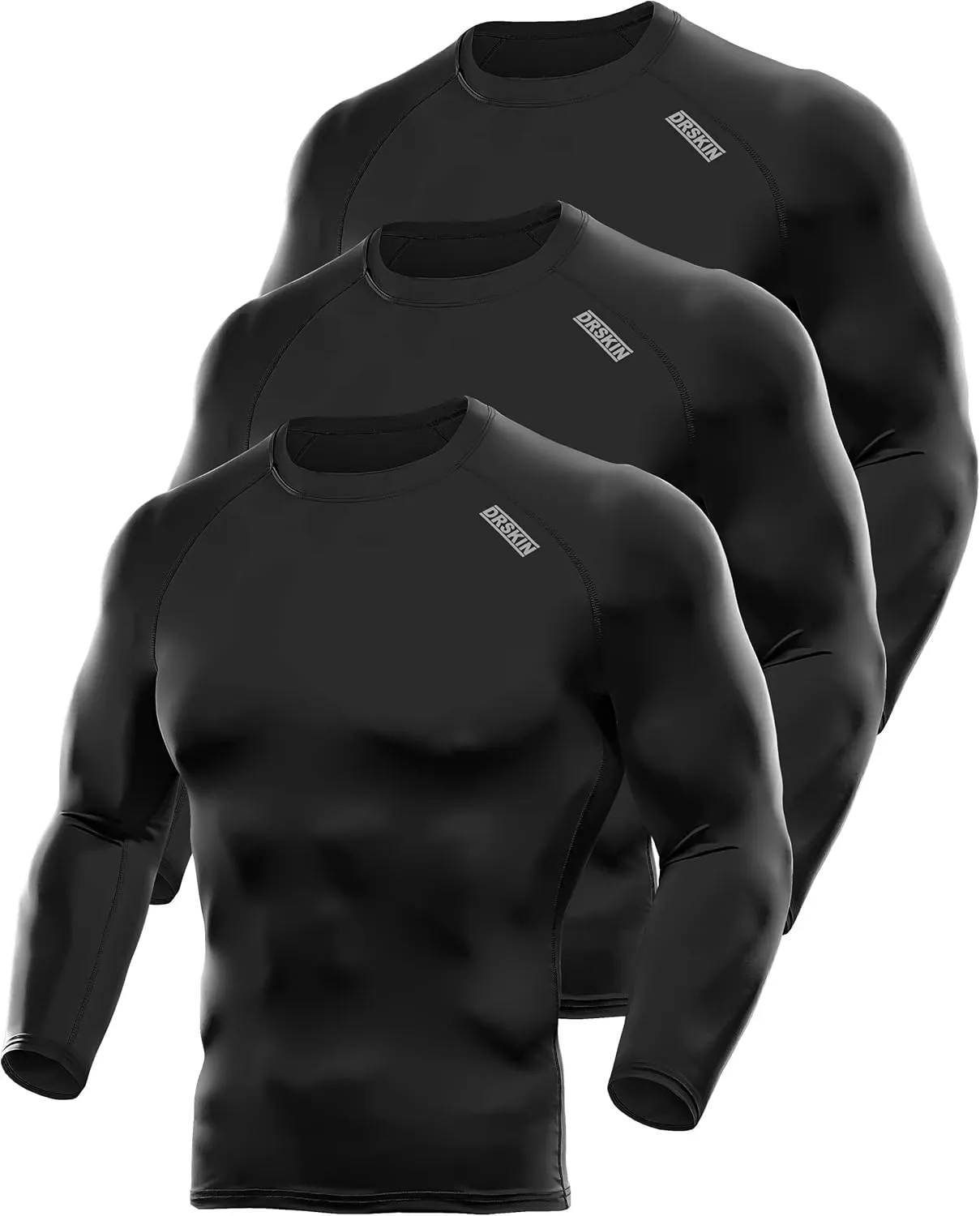 DRSKIN 4, 3, 2 or 1 Pack Men's Compression Shirts Top Long Sleeve Sports Baselayer Workout Running Athletic Active