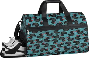 Duck Cute Indigo Gym Bag Womens Mens Travel Duffel Bag Sport Gym Tote Bags Weekend Overnight Bag Gymbag with Shoe Compartment