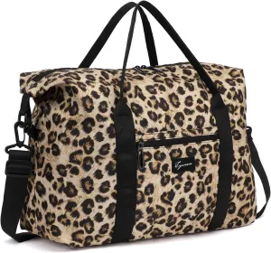 Duffle Bag for Travel Foldable Leopard Print Carry on Travel Bag, Small Medium Weekender Overnight Bags for Women, 40L Waterproof Sport Gym Bag for Men with Computer Compartment (Leopard print)