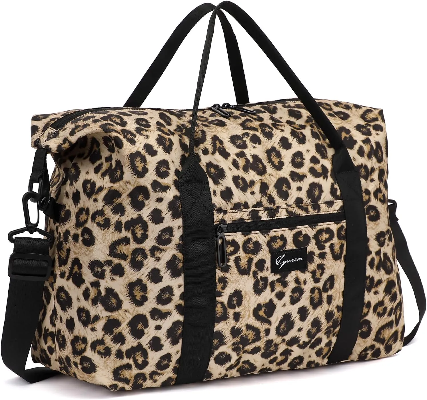 Duffle Bag for Travel Foldable Leopard Print Carry on Travel Bag, Small Medium Weekender Overnight Bags for Women, 40L Waterproof Sport Gym Bag for Men with Computer Compartment (Leopard print)