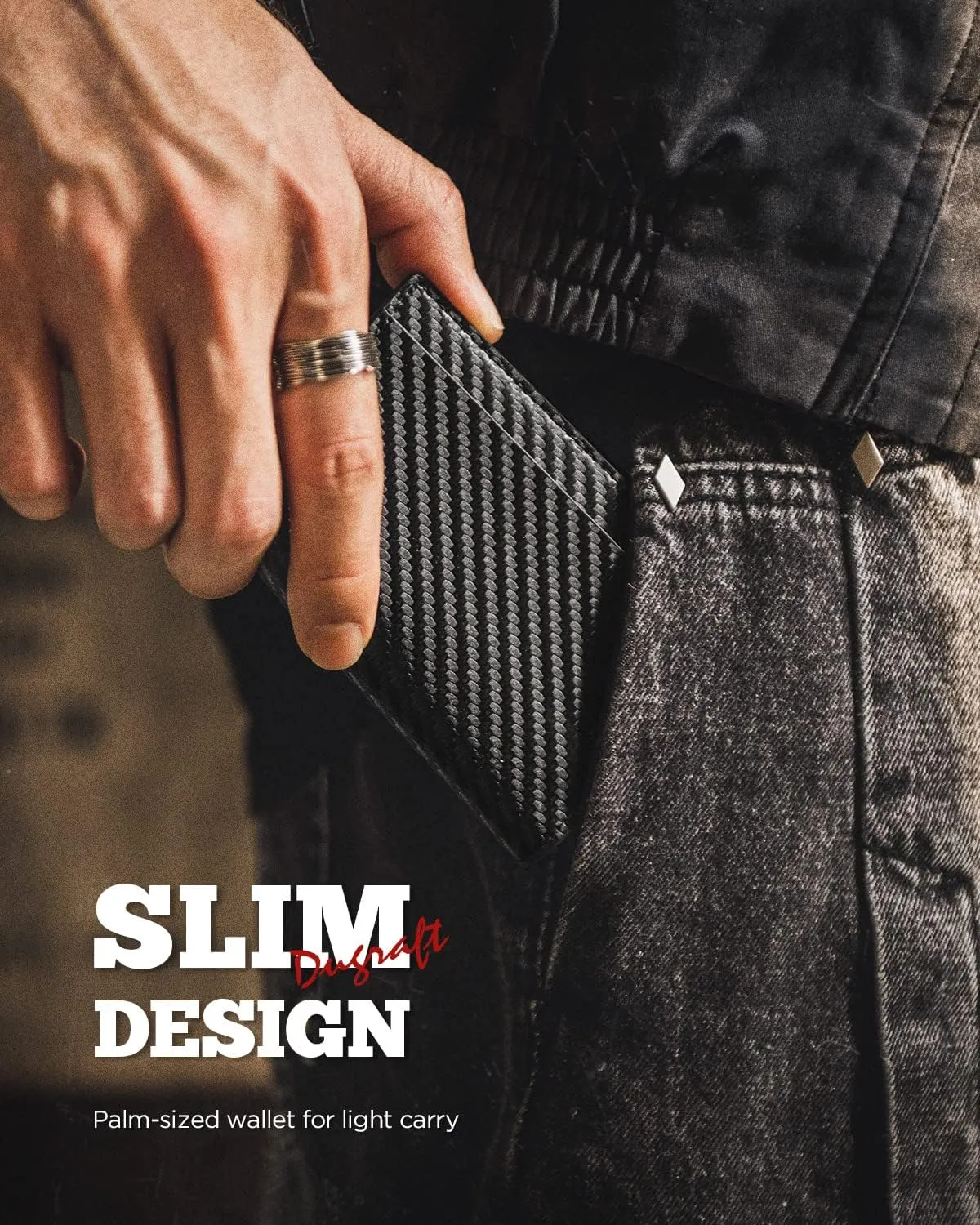 DUGRAFT Mens Bifold Card Holder with Aluminum POP UP Credit Card Ejector RFID Blocking, ID Window and 2 Extra Card Slots, Gift Box Packed, Carbon Fiber Black