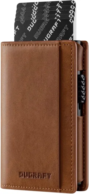 DUGRAFT Mens Bifold Card Holder with POP UP Credit Card Ejector RFID Blocking, ID Window and 2 Extra Card Slots, Gift Box Packed, Brown