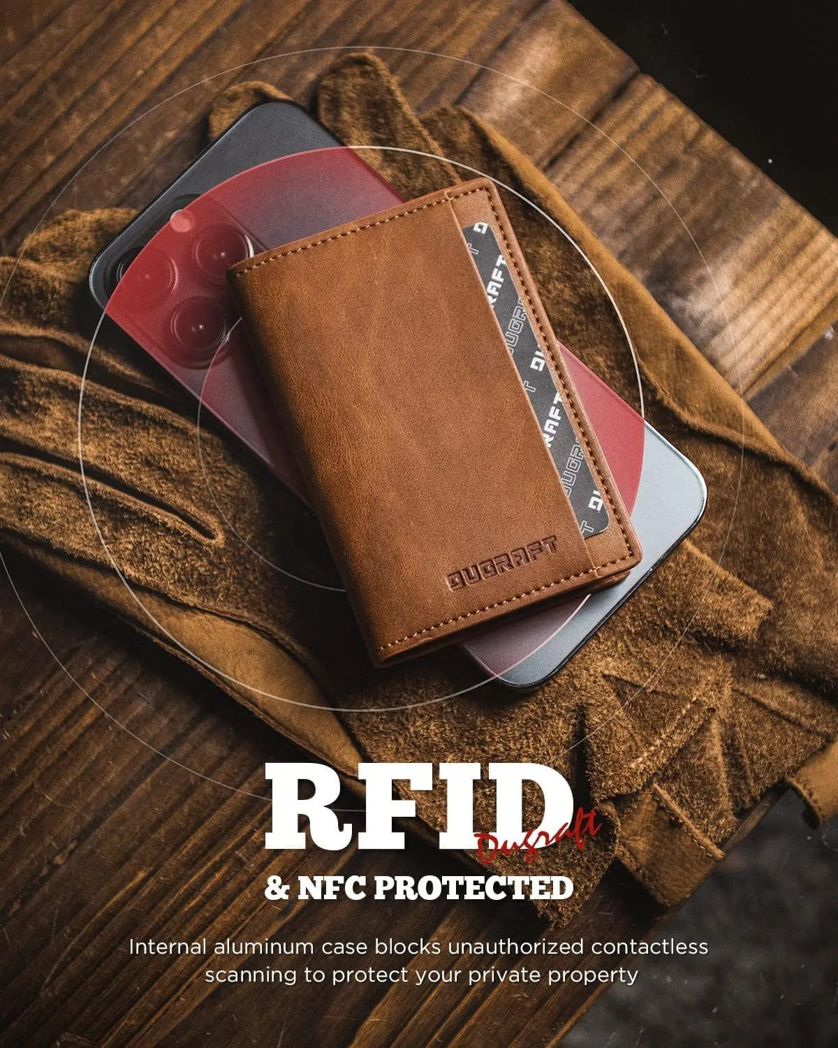 DUGRAFT Mens Bifold Card Holder with POP UP Credit Card Ejector RFID Blocking, ID Window and 2 Extra Card Slots, Gift Box Packed, Brown