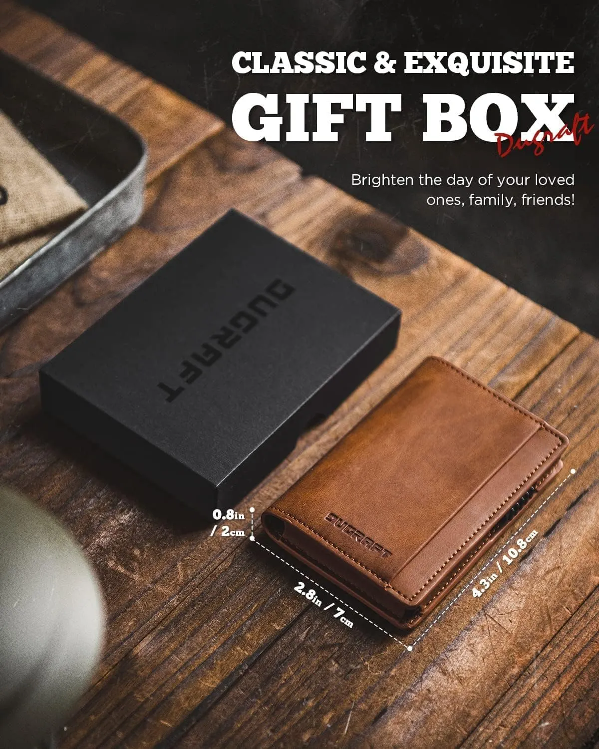 DUGRAFT Mens Bifold Card Holder with POP UP Credit Card Ejector RFID Blocking, ID Window and 2 Extra Card Slots, Gift Box Packed, Brown