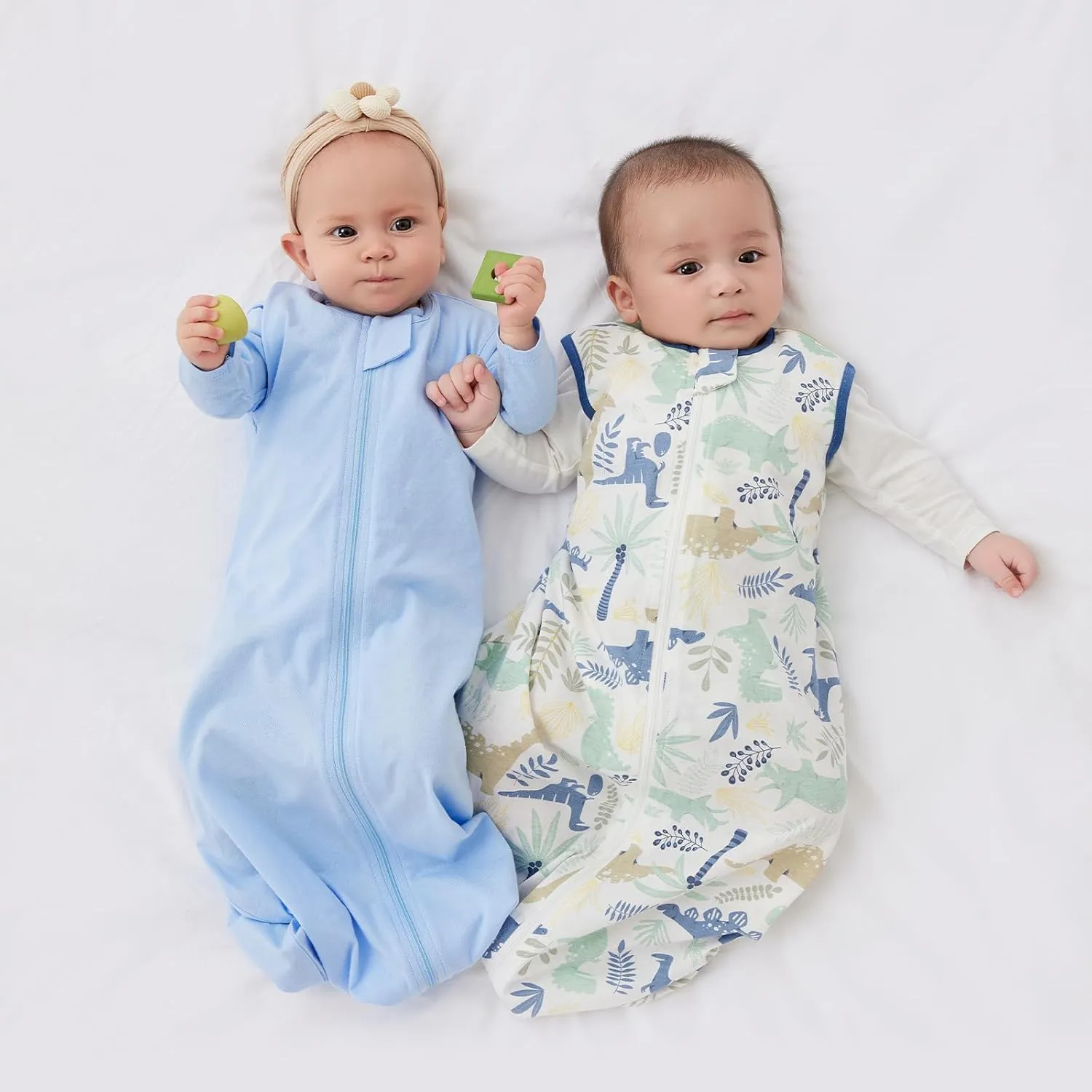 Duomiaomiao 3 Pack Baby Sleep Sack 100% Organic Cotton Lightweight Breathable Comfy Toddler Sleeping Sack (0.5tog Dinosaurs, Medium)