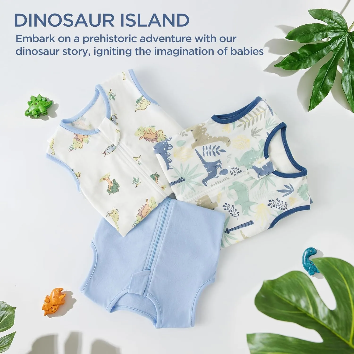 Duomiaomiao 3 Pack Baby Sleep Sack 100% Organic Cotton Lightweight Breathable Comfy Toddler Sleeping Sack (0.5tog Dinosaurs, Medium)