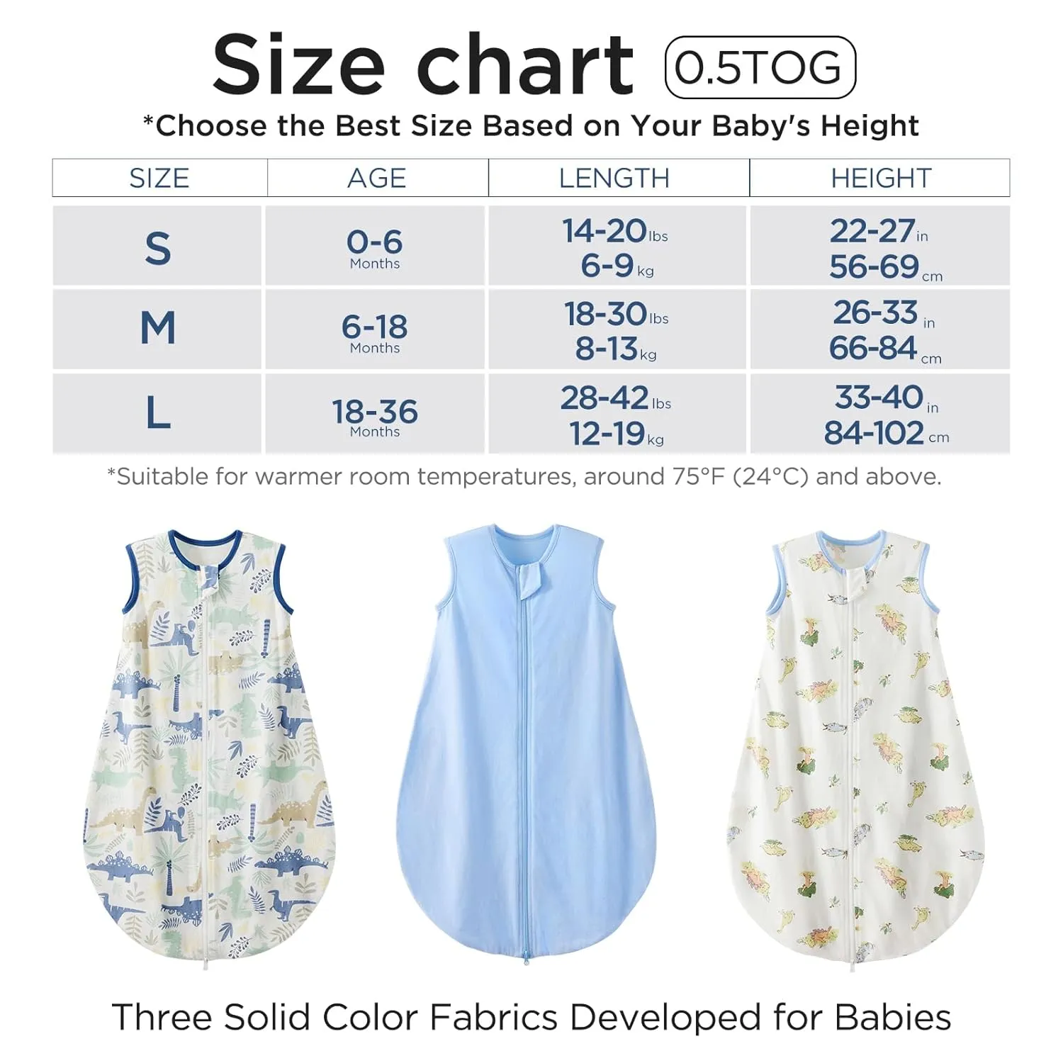 Duomiaomiao 3 Pack Baby Sleep Sack 100% Organic Cotton Lightweight Breathable Comfy Toddler Sleeping Sack (0.5tog Dinosaurs, Medium)