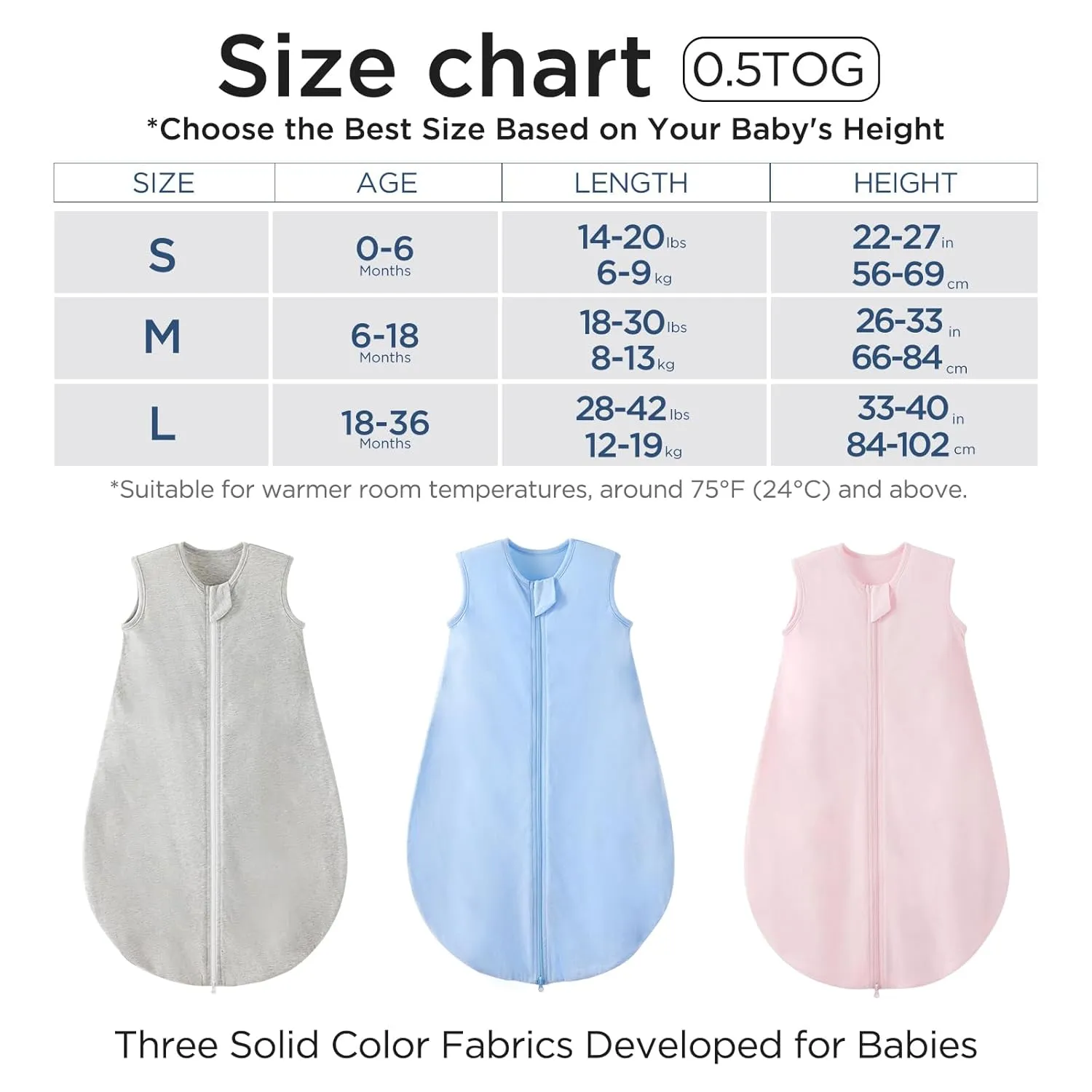 Duomiaomiao 3 Pack Baby Sleep Sack 100% Organic Cotton Lightweight Breathable Comfy Toddler Sleeping Sack (0.5tog Gray&Blue&Pink, Medium)