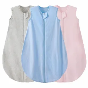 Duomiaomiao 3 Pack Baby Sleep Sack 100% Organic Cotton Lightweight Breathable Comfy Toddler Sleeping Sack (0.5tog Gray&Blue&Pink, Medium)