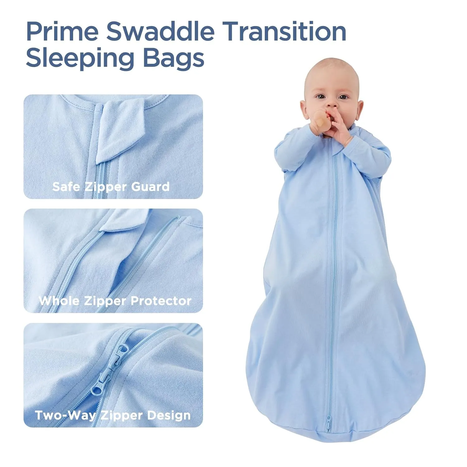 Duomiaomiao 3 Pack Baby Sleep Sack 100% Organic Cotton Lightweight Breathable Comfy Toddler Sleeping Sack (0.5tog Gray&Blue&Pink, Medium)