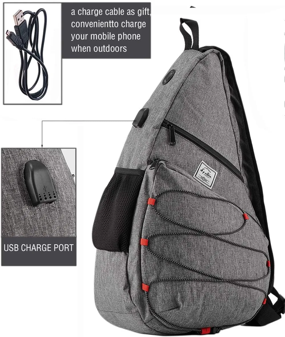 d'yallee 15.4" Sling Bag for Men Crossbody Shoulder Chest Bags Nylon for Travel Gym Sport Hiking with USB Charger Port …