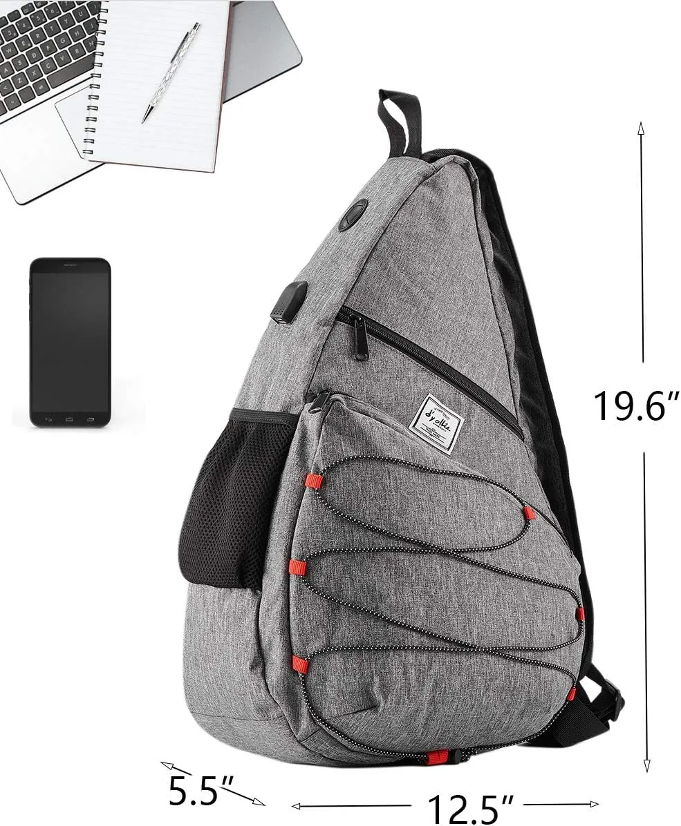 d'yallee 15.4" Sling Bag for Men Crossbody Shoulder Chest Bags Nylon for Travel Gym Sport Hiking with USB Charger Port …
