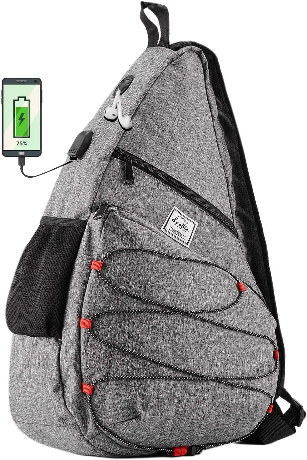 d'yallee 15.4" Sling Bag for Men Crossbody Shoulder Chest Bags Nylon for Travel Gym Sport Hiking with USB Charger Port …