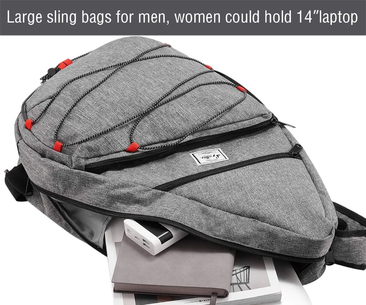 d'yallee 15.4" Sling Bag for Men Crossbody Shoulder Chest Bags Nylon for Travel Gym Sport Hiking with USB Charger Port …