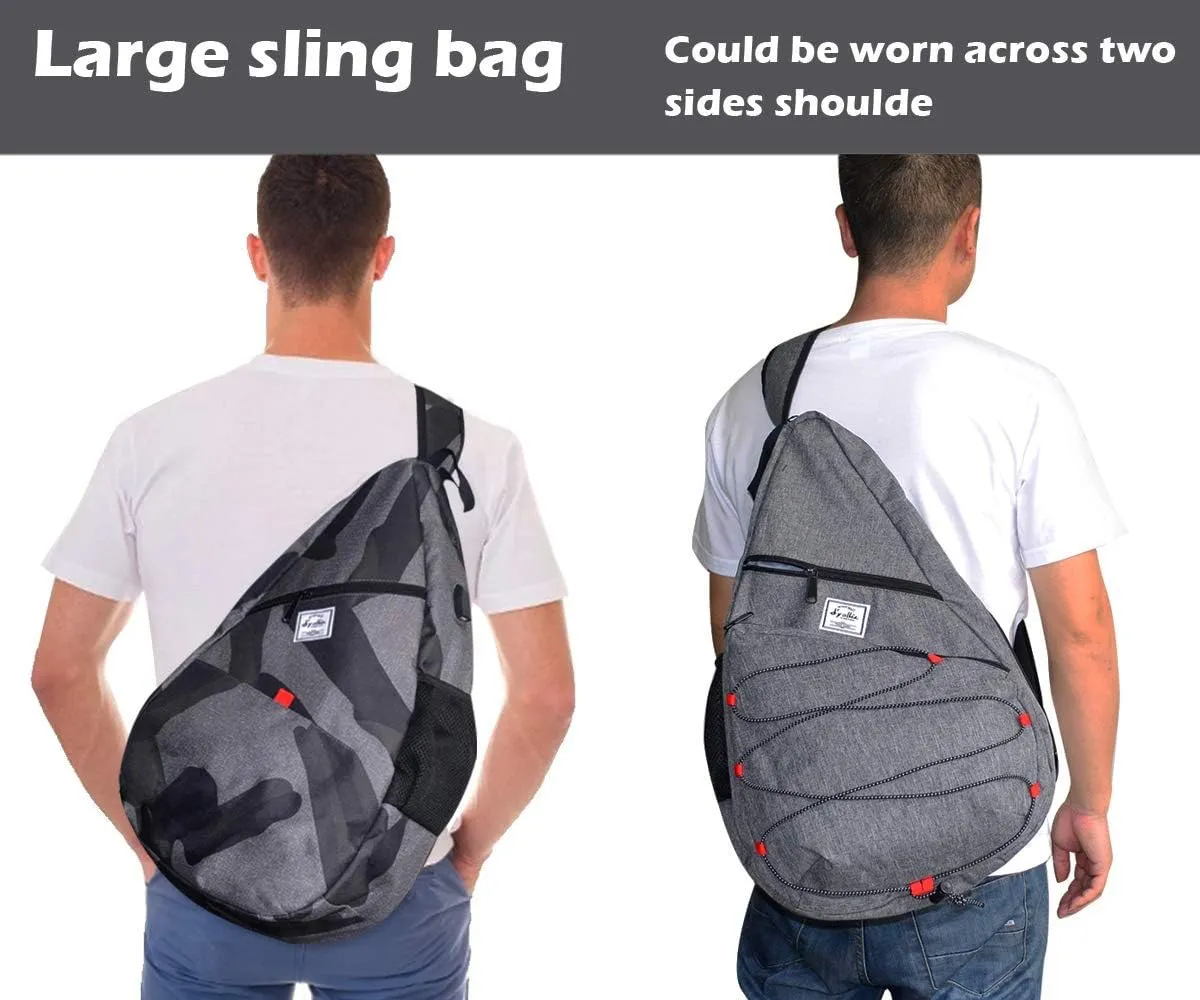 d'yallee 15.4" Sling Bag for Men Crossbody Shoulder Chest Bags Nylon for Travel Gym Sport Hiking with USB Charger Port …