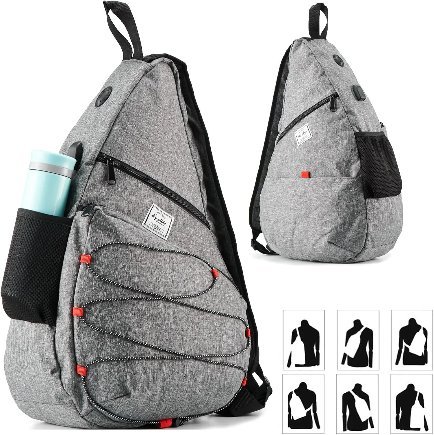 d'yallee 15.4" Sling Bag for Men Crossbody Shoulder Chest Bags Nylon for Travel Gym Sport Hiking with USB Charger Port …
