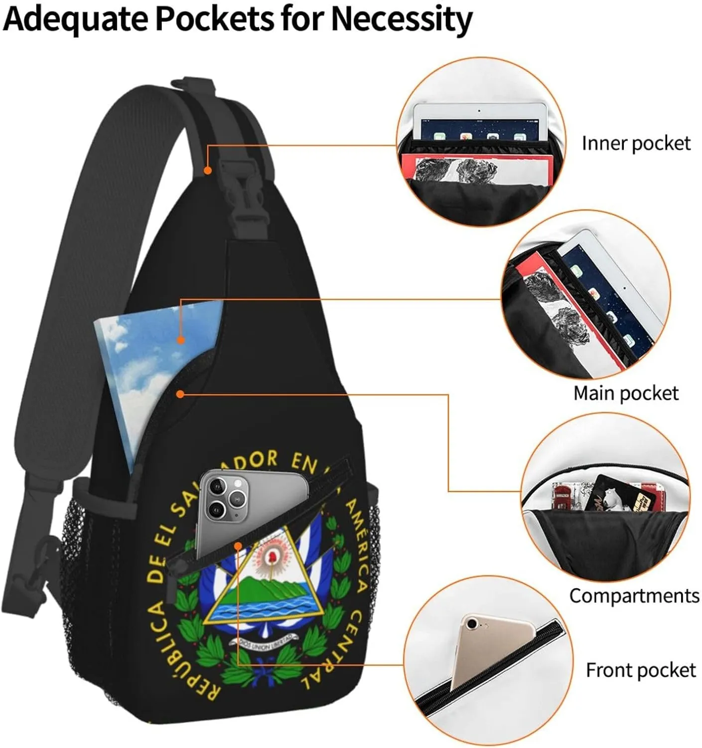 El Salvador Flag 1 Sling Bag, Unisex Crossbody Backpack Travel Hiking Chest Bags Lightweight Biking Backpack