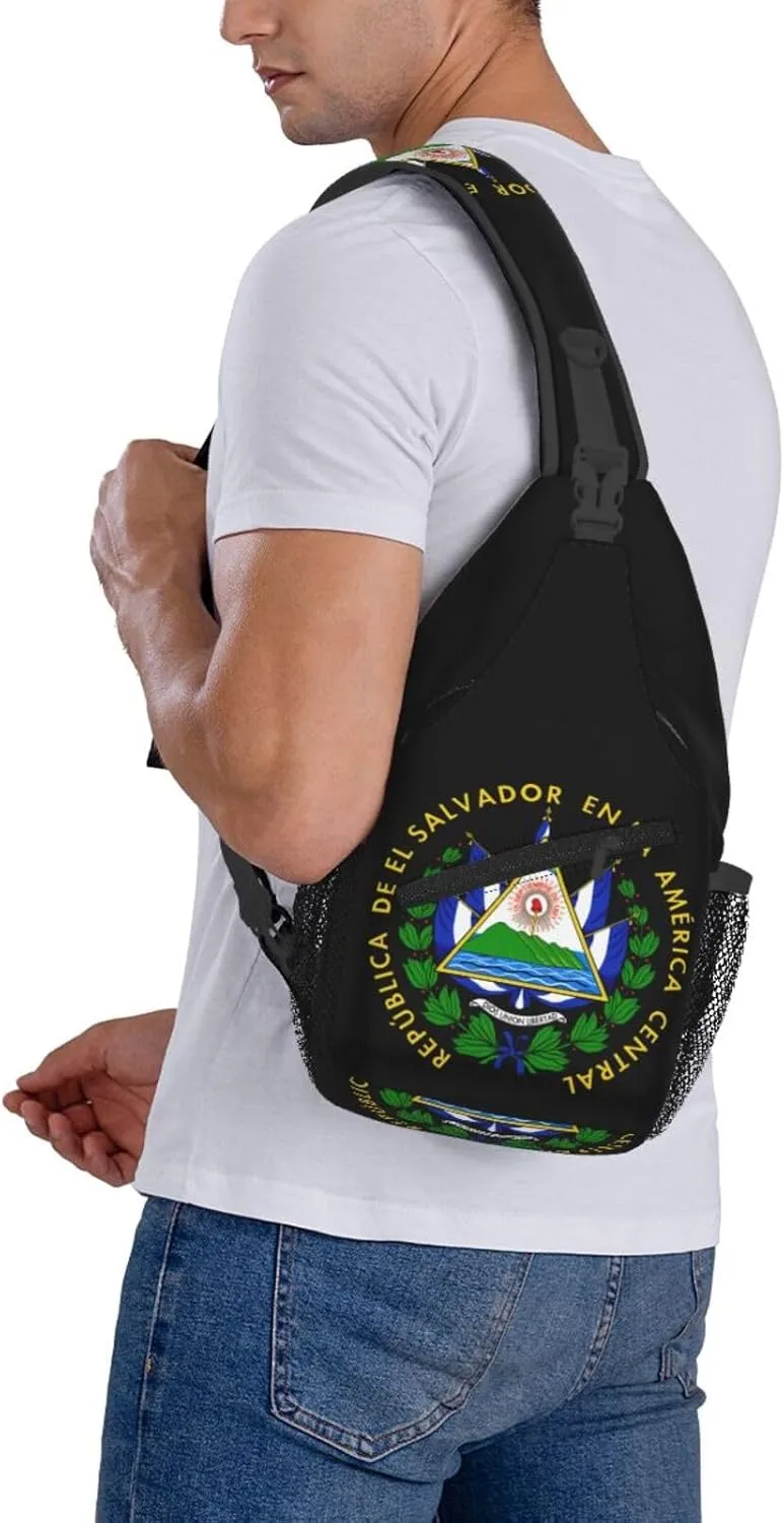 El Salvador Flag 1 Sling Bag, Unisex Crossbody Backpack Travel Hiking Chest Bags Lightweight Biking Backpack