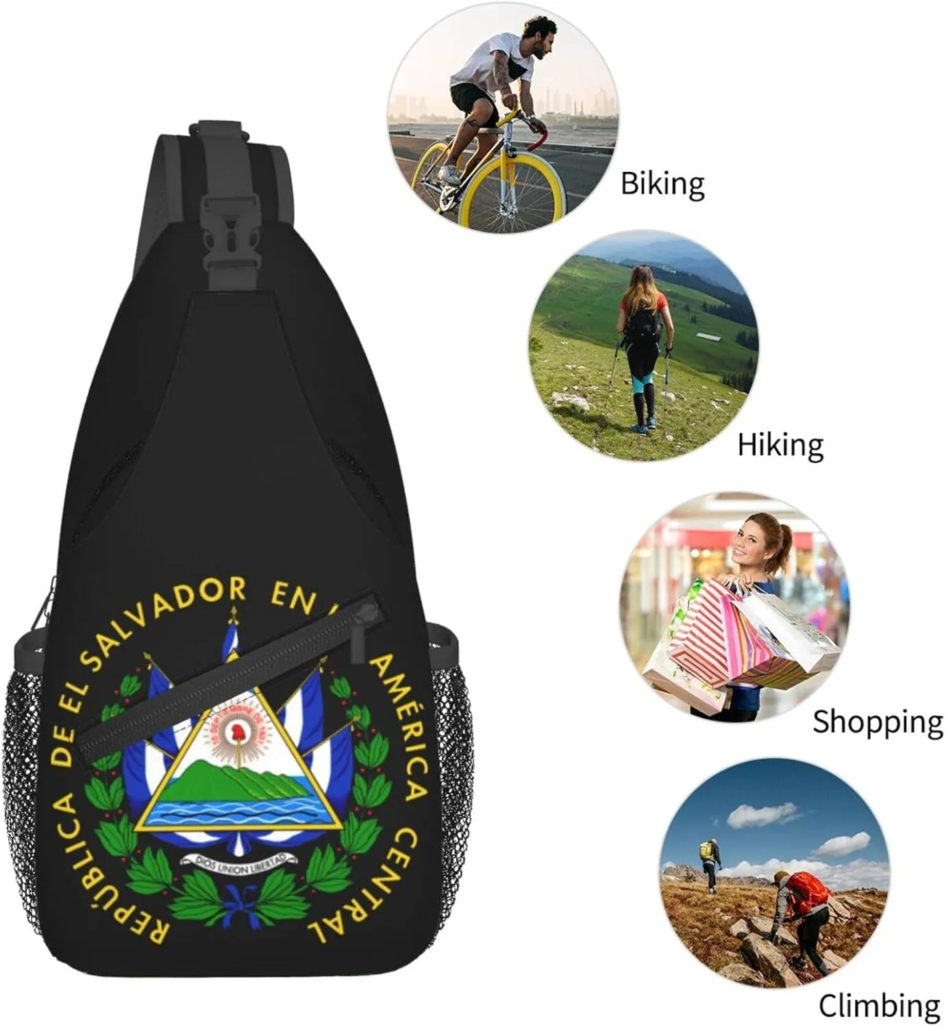 El Salvador Flag 1 Sling Bag, Unisex Crossbody Backpack Travel Hiking Chest Bags Lightweight Biking Backpack