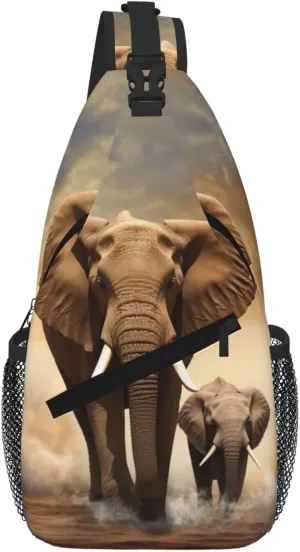 Elephant And Baby Elephant Sling Bag For Women Men Travel Hiking Backpack Crossbody Shoulder Chest Bags Casual Daypack