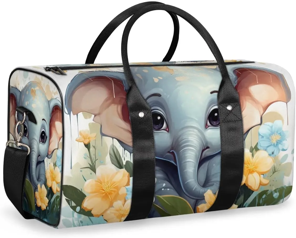 Elephant Printed Travel Duffel Bag for Women Men Waterproof Foldable Overnight Weekender Bag Large Capacity Sports Gym Bag