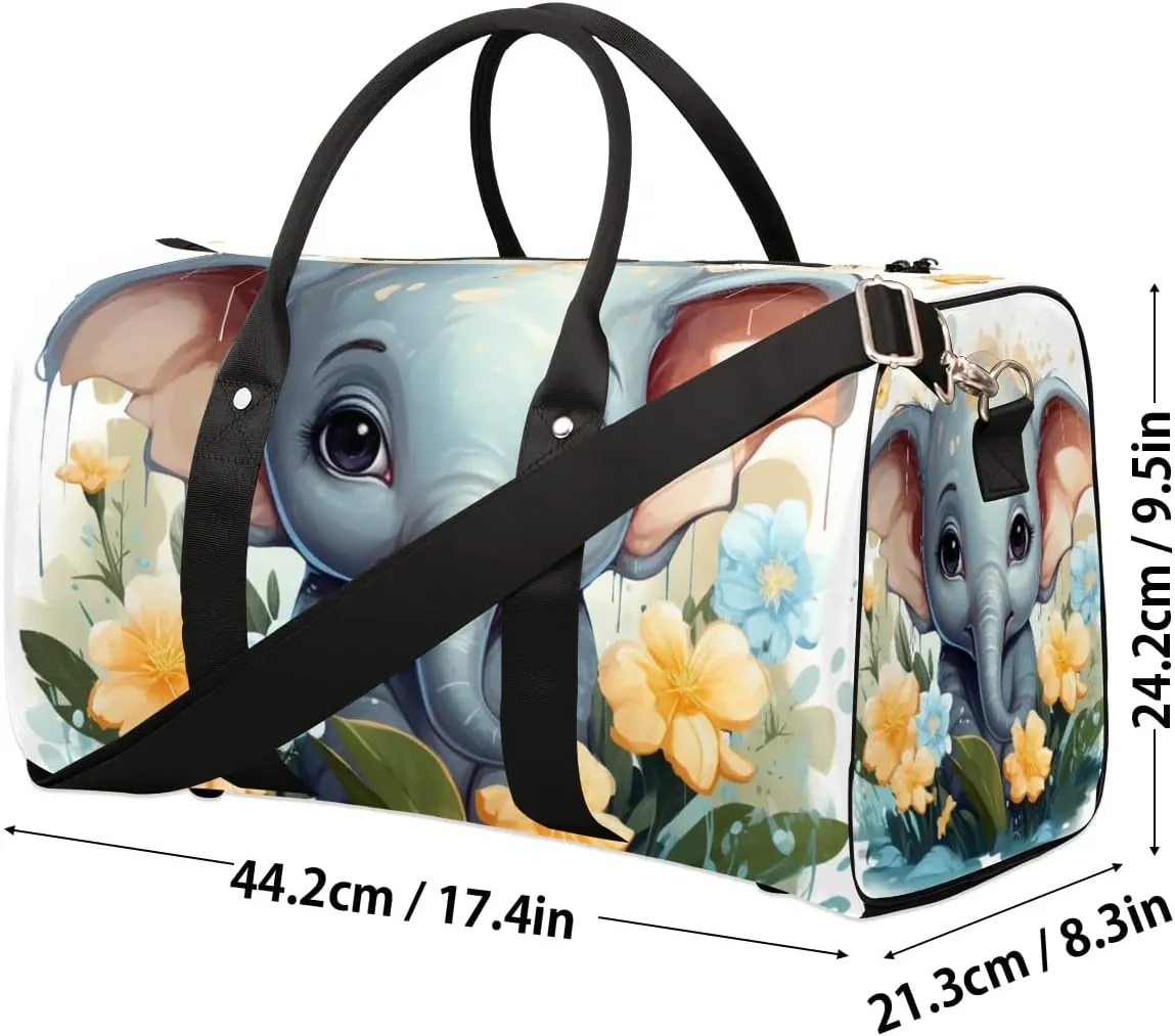 Elephant Printed Travel Duffel Bag for Women Men Waterproof Foldable Overnight Weekender Bag Large Capacity Sports Gym Bag