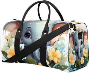 Elephant Printed Travel Duffel Bag for Women Men Waterproof Foldable Overnight Weekender Bag Large Capacity Sports Gym Bag