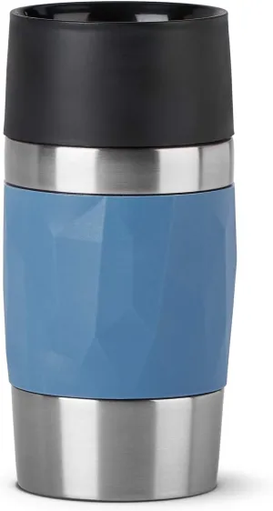 Emsa N21602 Travel Mug Compact Thermo/Insulated Stainless Steel Mug 0.3 Litres Hot 4 Hours Cold 8 Hours BPA Free 100% Leak Proof Dishwasher Safe 360° Drinking Opening Blue