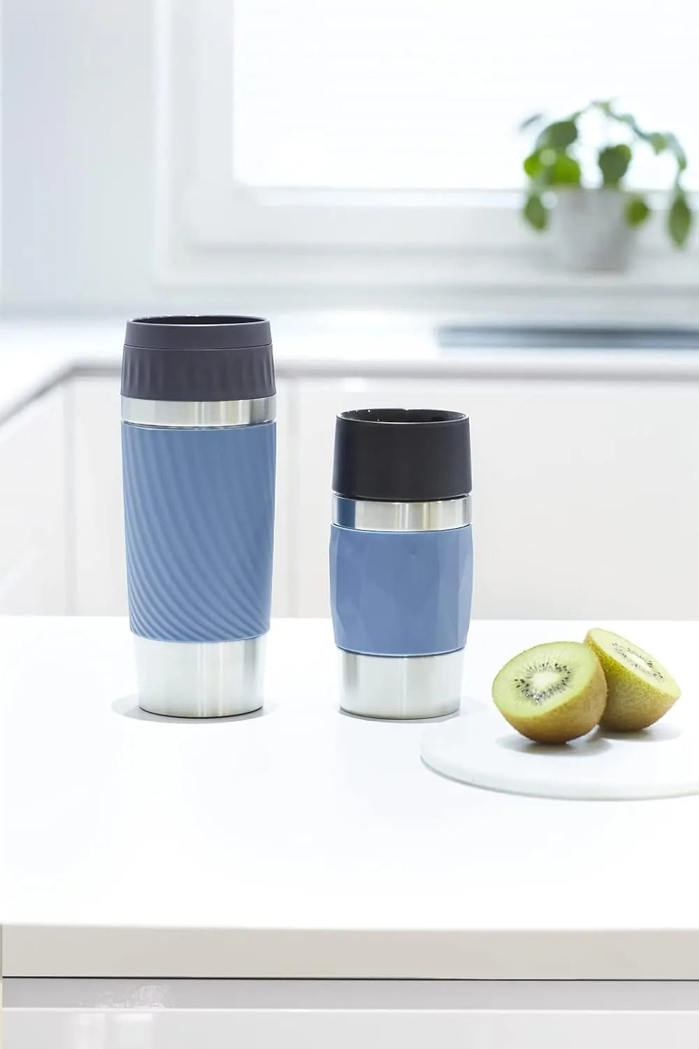 Emsa N21602 Travel Mug Compact Thermo/Insulated Stainless Steel Mug 0.3 Litres Hot 4 Hours Cold 8 Hours BPA Free 100% Leak Proof Dishwasher Safe 360° Drinking Opening Blue