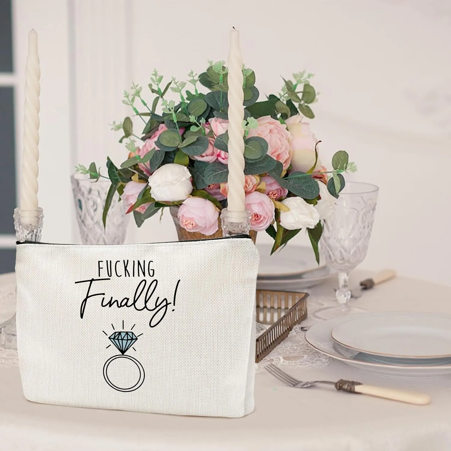 Engagement Gifts for Bride Fcking Finally Funny Newly Engaged Pouch Bridal Shower Gifts Bachelorette Party Cosmetic Bag for Women