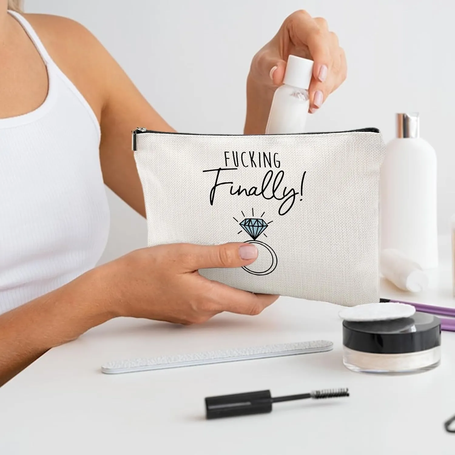 Engagement Gifts for Bride Fcking Finally Funny Newly Engaged Pouch Bridal Shower Gifts Bachelorette Party Cosmetic Bag for Women