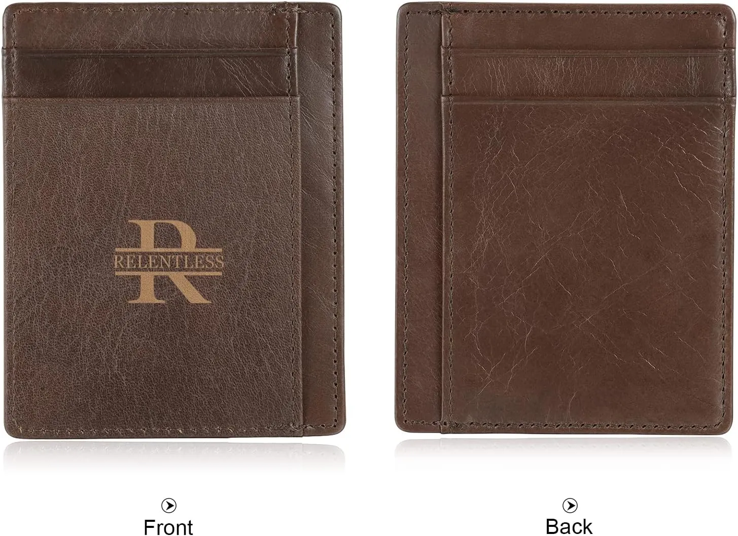 Engraved Leather Front Pocket Wallet,Custom Picture & Name Minimalist Card Case Wallet,Credit Card Holders Personalized Gifts for Women Men Dad Son