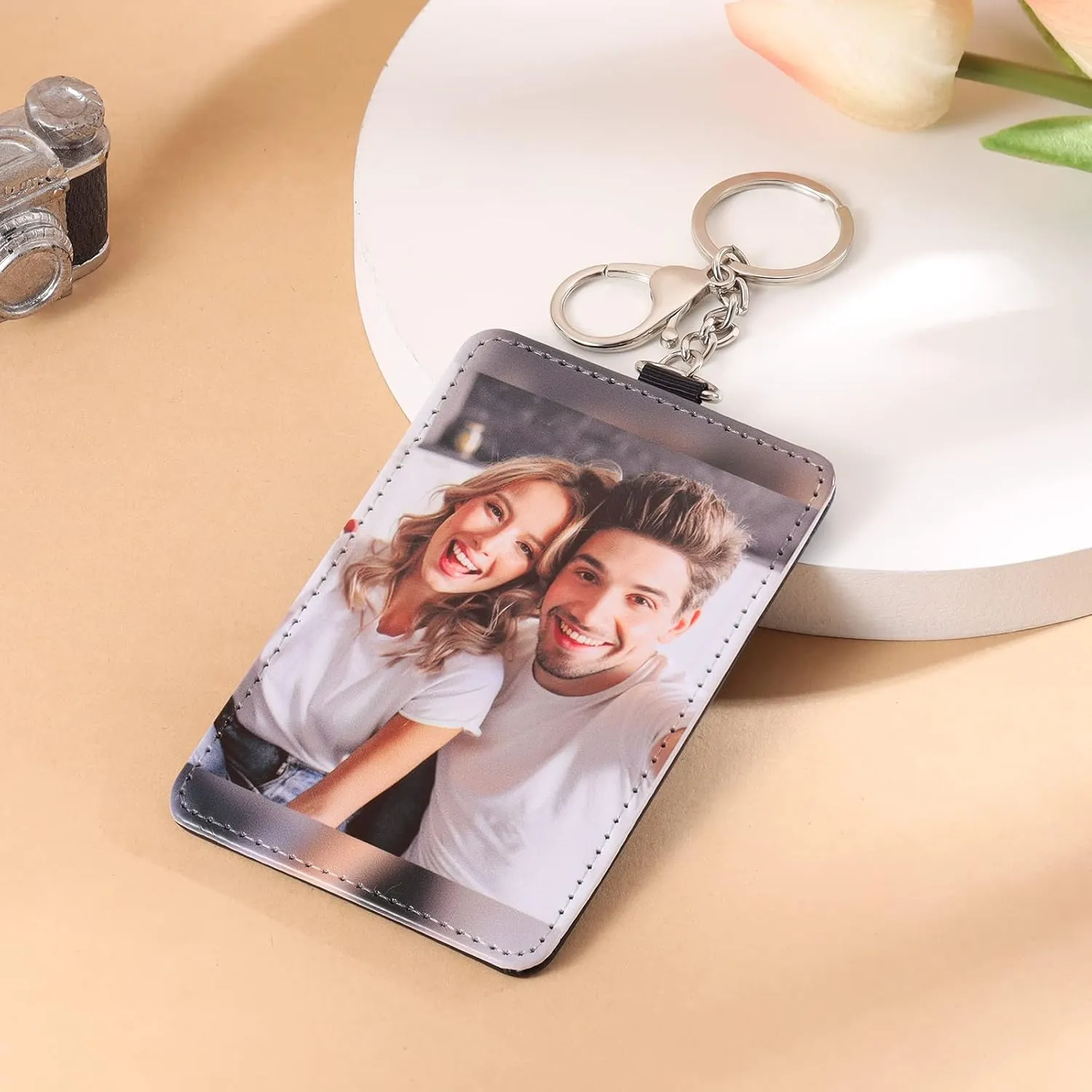 Engraved Leather Front Pocket Wallet,Custom Picture & Name Minimalist Card Case Wallet,Credit Card Holders Personalized Gifts for Women Men Dad Son