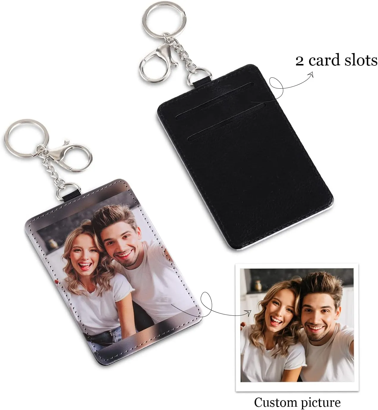 Engraved Leather Front Pocket Wallet,Custom Picture & Name Minimalist Card Case Wallet,Credit Card Holders Personalized Gifts for Women Men Dad Son